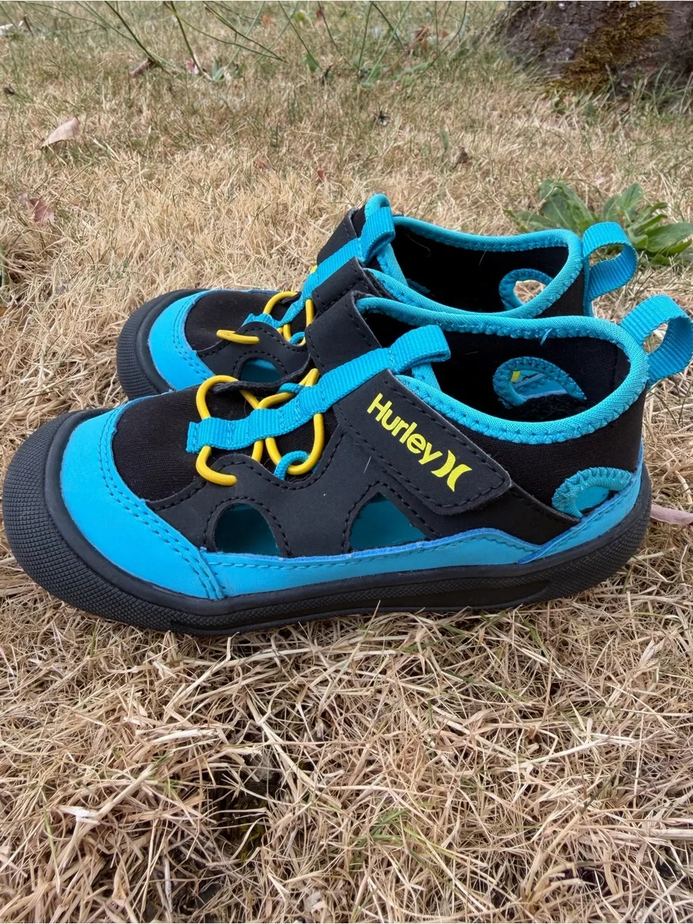 Hurley Kids Blue and Black Water Shoes with Yellow Accents